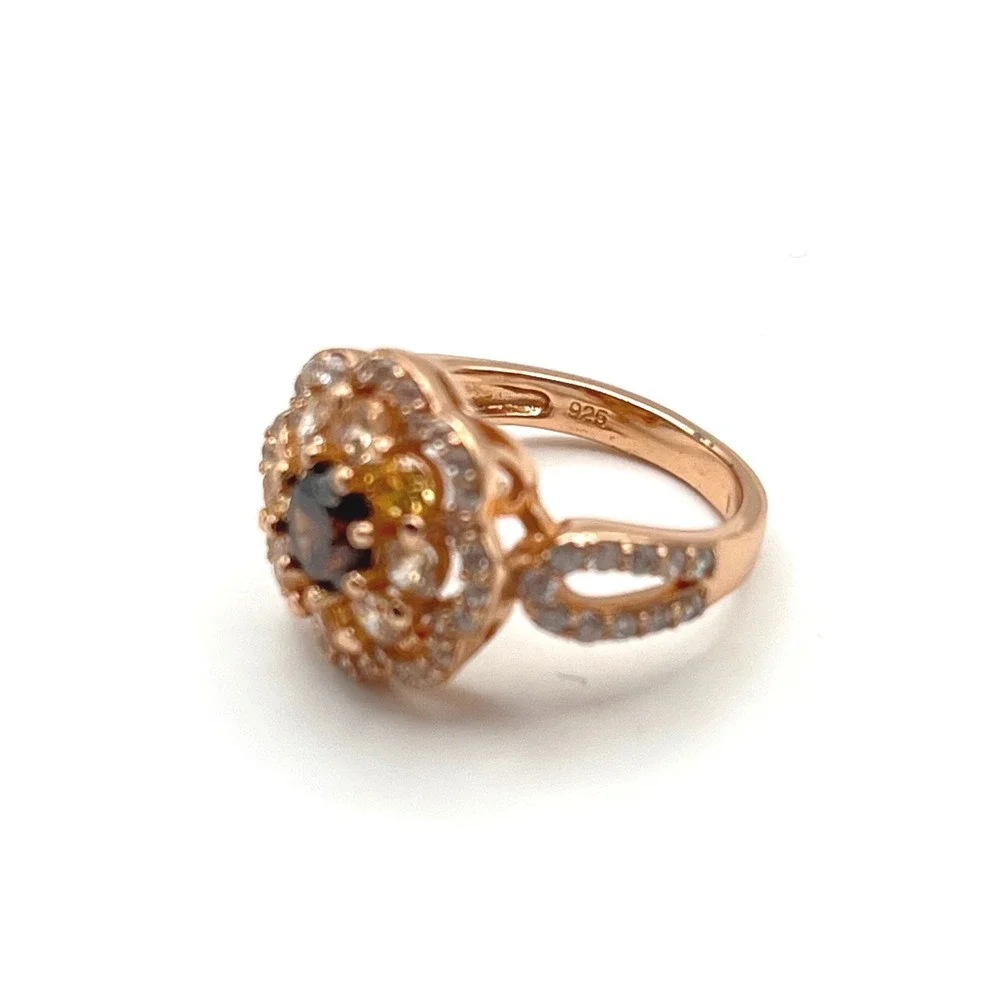 Rose Gold‎ Tone 925 Sterling Silver Smoky Floral Cluster Statement Ring Size 5